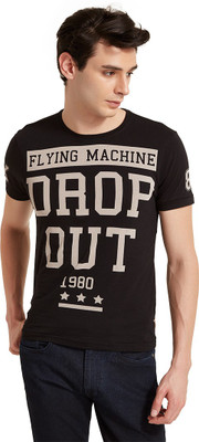 

Flying Machine Printed Men's Round Neck Black T-Shirt, Jet black