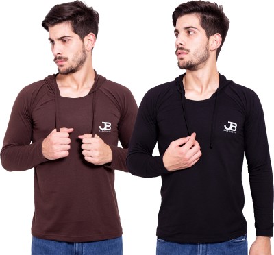 Jangoboy Solid Men Hooded Neck Brown, Black T-Shirt