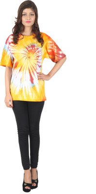 

Riwaz Printed Women's Round Neck Multicolor T-Shirt, Tie & dye