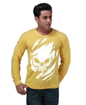 

Inkovy Graphic Print Men's V-neck Yellow T-Shirt