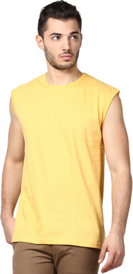 

Inkovy Solid Men's Round Neck Yellow T-Shirt