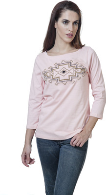 

Rute Embroidered Women's Round Neck Pink T-Shirt