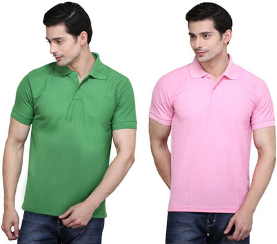 

Ilbies Solid Men' Polo Neck Multicolor T-Shirt(Pack of 2, Light green - pink