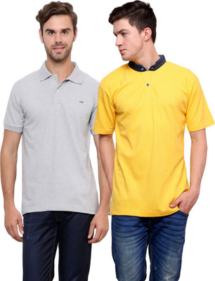 

Lemon & Vodka Solid Men's Mandarin Collar Grey, Yellow T-Shirt(Pack of 2