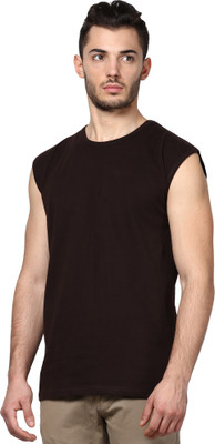 Inkovy Solid Men's Round Neck Brown T-Shirt