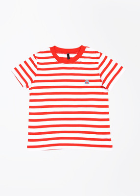 

United Colors of Benetton Boys Striped Cotton T Shirt(White, Pack of 1, 905
