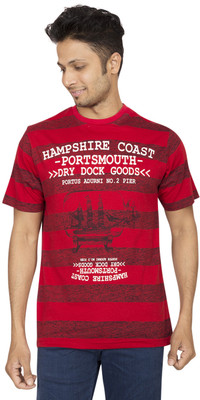 

Red Line Striped Men' Round Neck Red T-Shirt