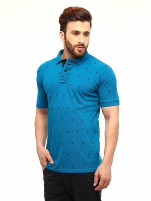 

Gritstones Printed Men's Polo Neck Blue T-Shirt, Blue4