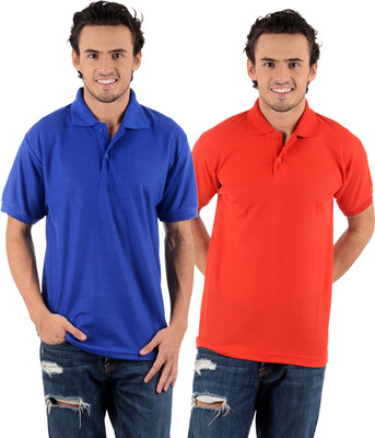 

Blaze Solid Men's Polo Neck Multicolor T-Shirt(Pack of 2, Red;royal blue