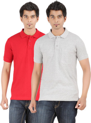 

Ap'pulse Solid Men' Polo Neck Red, Grey T-Shirt(Pack of 2, Grey melange;red