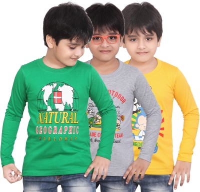 FabTag  - dongli Boys Printed Cotton Blend Regular T Shirt(Multicolor, Pack of 3)