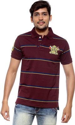 

Sports 52 Wear Striped Men's Polo Neck Maroon T-Shirt
