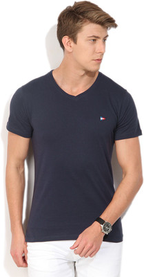 

Global Nomad Solid Men's V-neck Blue T-Shirt, Navy