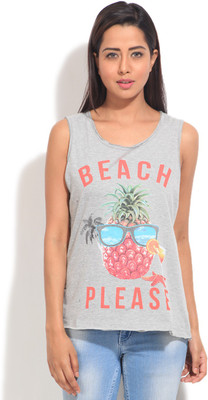 

People Printed Women' Round Neck Grey T-Shirt, Grey melange