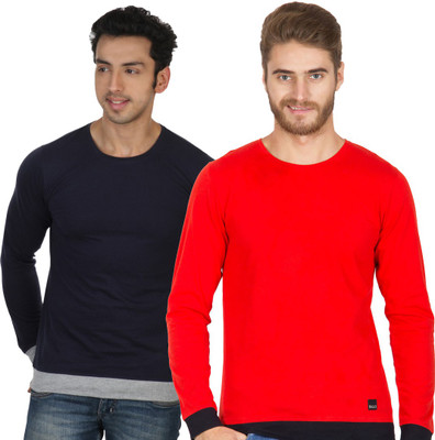 

Rigo Solid Men's Round Neck Blue, Red T-Shirt(Pack of 2)
