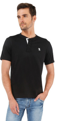 

The Cotton Company Solid Men's Henley Black T-Shirt, Midnight black