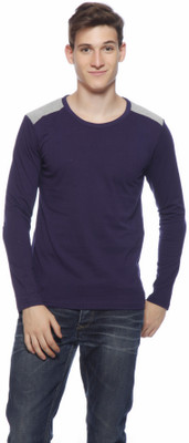 

Gritstones Solid Men' Round Neck Purple T-Shirt