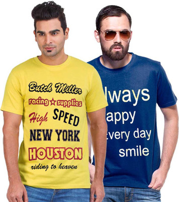 

Cool Club Printed Men' Round Neck Multicolor T-Shirt(Pack of 2, Blue;yellow