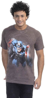 

Captain America Printed Men' Round Neck Grey T-Shirt, Seal brown melange