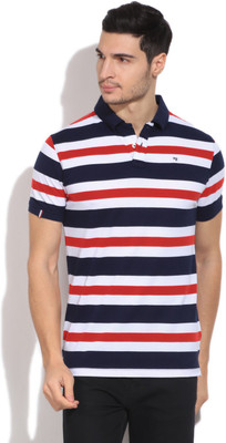 

Peter England Striped Men's Polo Neck White, Blue, Red T-Shirt, Multi