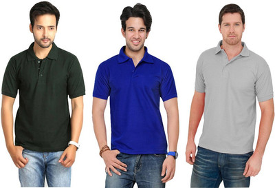 

Keepsake Solid Men's Polo Neck Multicolor T-Shirt(Pack of 3, C grey