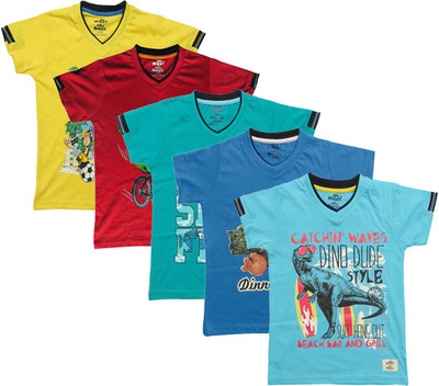 Kothari Boys Printed T Shirt(Multicolor, Pack of 1)