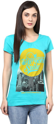 

Ajile by Pantaloons Graphic Print Women's Round Neck Blue T-Shirt, Turquoise
