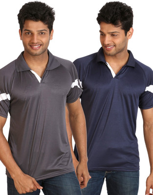 

Campus Sutra Solid Men Polo Neck Grey, Blue T-Shirt(Pack of 2