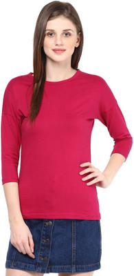 

Hypernation Solid Women' Round Neck Pink T-Shirt, Dark pink