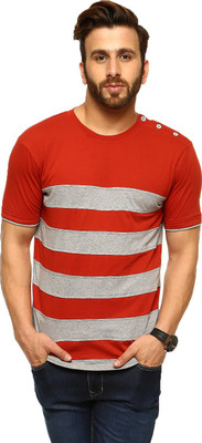 Gritstones Striped Men Round Neck Maroon T-Shirt Gritstones Striped Men Round Neck Maroon T-Shirt