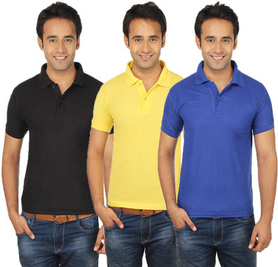 

Quetzal Solid Men's Polo Neck Multicolor T-Shirt(Pack of 3, Black;blue;yellow
