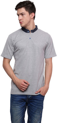 

Lemon & Vodka Solid Men' Mandarin Collar Grey T-Shirt