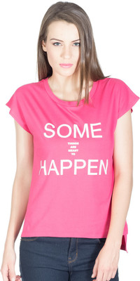 

Miss Chick Solid Women's Round Neck Pink T-Shirt