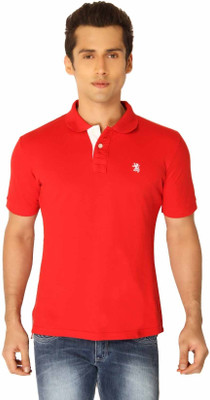 

The Cotton Company Solid Men' Polo Neck Red T-Shirt, Fire engine red