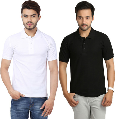 

Weardo Solid Men's Polo Neck Black, White T-Shirt(Pack of 2