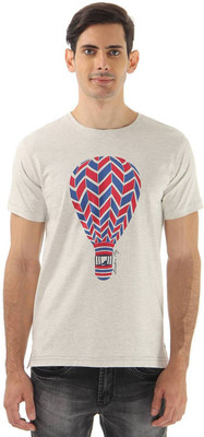 

London Fog Graphic Print Men's Round Neck Grey T-Shirt, Ecru
