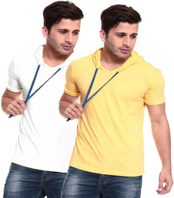 

Purple Square Solid Men's Hooded Multicolor T-Shirt(Pack of 2, White;yellow