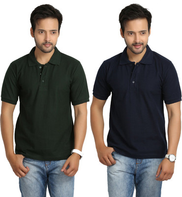 

Weardo Solid Men's Polo Neck Blue, Green T-Shirt(Pack of 2), Bottle green;navy blue