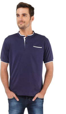 

The Cotton Company Solid Men's Henley Blue T-Shirt, Lunar blue