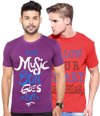 

Cool Club Printed Men' Round Neck Multicolor T-Shirt(Pack of 2, Purple;red