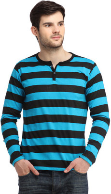 

BigIdea Striped Men's Henley Blue, Black T-Shirt, Black;turquoise blue