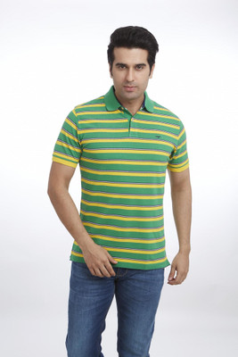 

Park Avenue Striped Men's Polo Neck Green T-Shirt