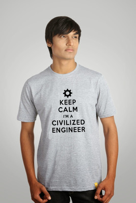 

Campus Sutra Printed Men Round Neck Grey T-Shirt