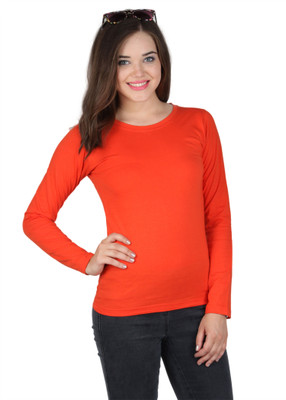 

SayItLoud Solid Women's Round Neck Orange T-Shirt