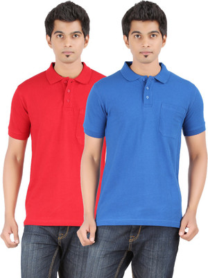 

Ap'pulse Solid Men's Polo Neck Red, Blue T-Shirt(Pack of 2, Rblue;red