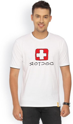 

Campus Sutra Printed Men Round Neck White T-Shirt