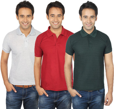 

Quetzal Solid Men's Polo Neck Multicolor T-Shirt(Pack of 3, Green;grey;maroon