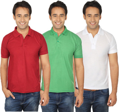 

Quetzal Solid Men's Polo Neck Multicolor T-Shirt(Pack of 3, Light green;maroon;white