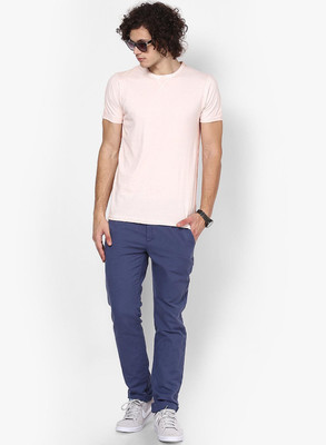 Jack & Jones Solid Men's Round Neck Pink T-Shirt, Spiced coral