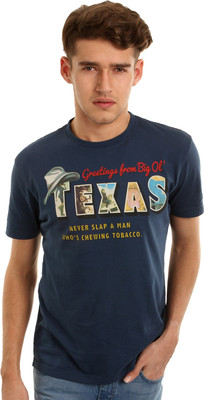 

Wrangler Graphic Print Men's Round Neck Dark Blue T-Shirt, Dk denim